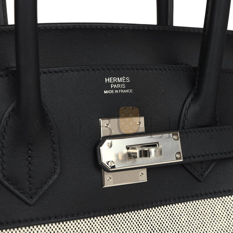 HERMÈS BIRKIN 30 BLACK SWIFT AND ECRU TOILE PALLADIUM HARDWARE (30*22*15cm)